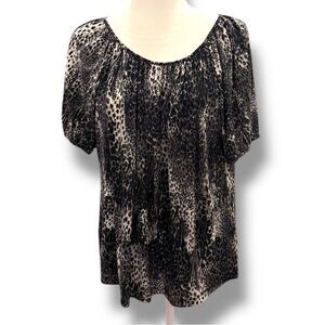 Cathy Woman Black White and Gray Leopard Print Blouse Sz 1X